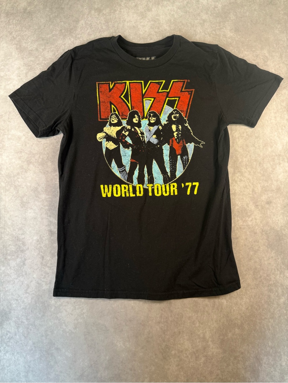 KISS World Tour '77 Mens Black Graphic Tee Size Medium